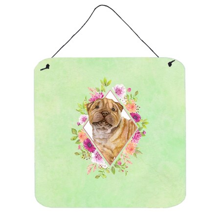 Carolines Treasures 6 x 6 in. Shar Pei Green Flowers Wall or Door Hanging Prints CK4341DS66